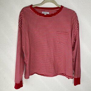 Free Assembly Shirt Womens L Red White Striped Long Sleeve Boxy